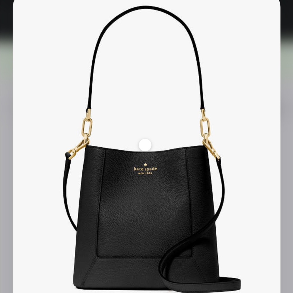 Kate Spade Lena Black Pebbled Leather Shoulder Bag with Gold Accents